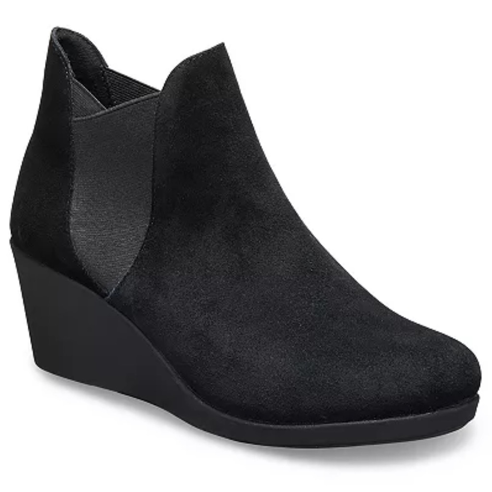 Crocs Black Leigh Suede Ankle Boots Wedge Booties
